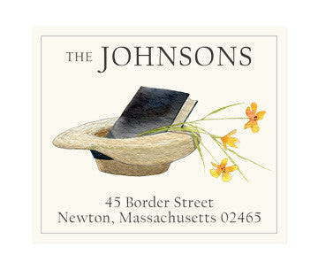 Straw Hat and Book - Return Address Labels