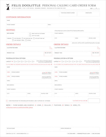 Personal Calling Card Order Form